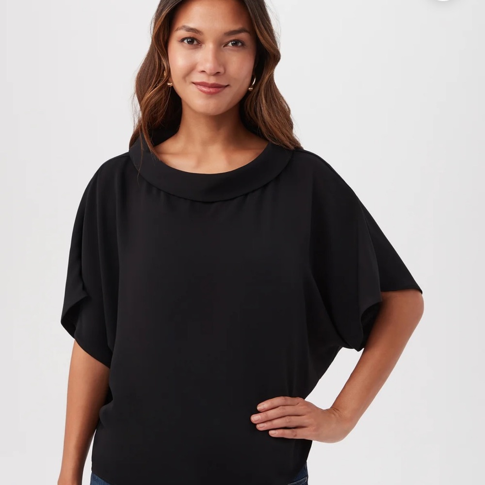 Trina Turk Navy Cowl-Neck Short-Sleeve Sweater